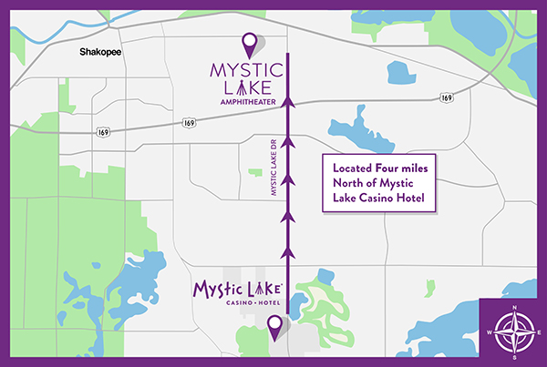 Map from Mystic Lake Casino to Mystic Lake Amphitheater