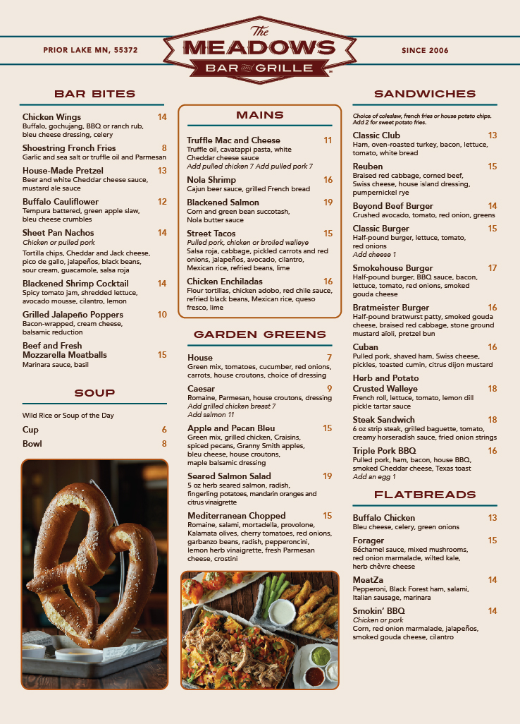 The Meadows Bar and Grille - Lunch & Dinner Menu